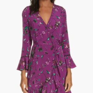 Tanya Taylor Nomi Vines Faux Wrap Silk Dress Size 8